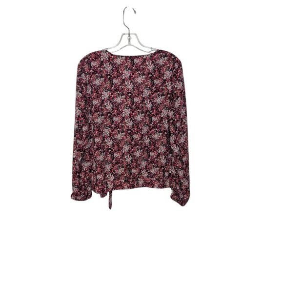 LOFT Outlet Pink/Red Floral long Sleeve Faux Wrap Blouse SZ M - Picture 2 of 4